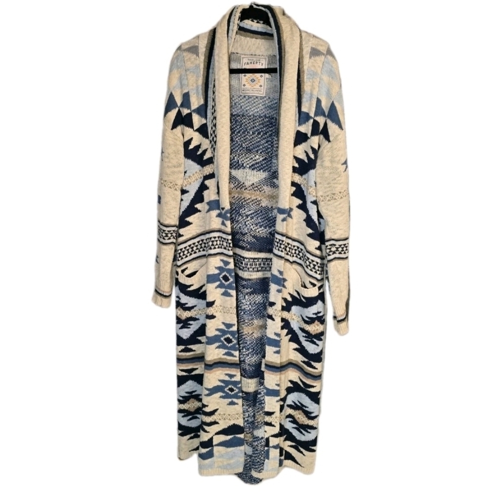 Faherty Paloma Longline Duster Cardigan Organic Cotton Boho Southwestern - Picture 2 of 4